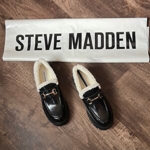 Steve Madden grunge goth,Chunky Black Loafers with Gold Buckle